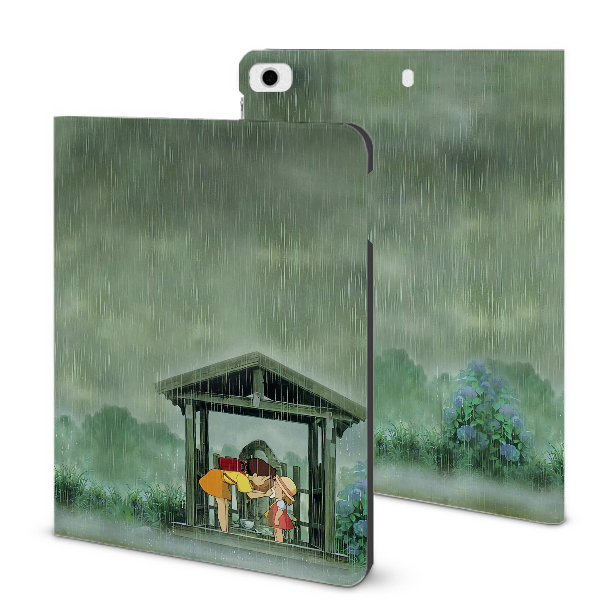 （画像用） となりのトトロ 草壁メイ 草壁サツキ My Neighbor Totoro Satsuki Kusakabe Mei Kusakabe IPad ケース ブック型 PUレザー TPU 耐衝撃 軽量 薄型 ペン収納なし 全面保護 IPad 各モデル対応